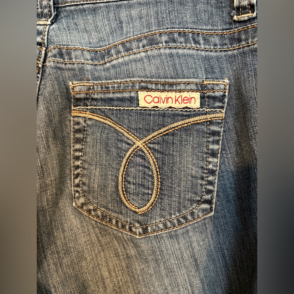 Calvin Klein Blue Jeans with Tan Stitching